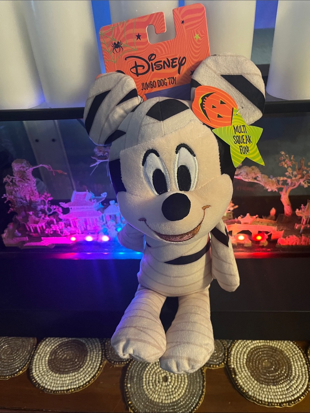 Disney White & Black Mickey Mummy Plush Jumbo Dog Toy
